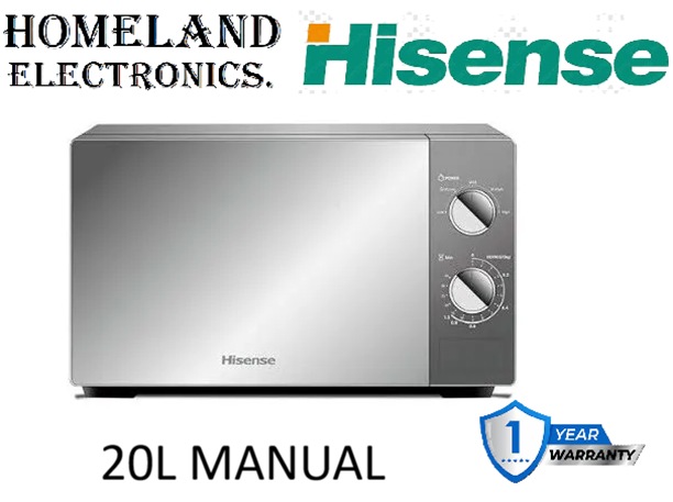 HISENSE 20L Manual Microwave Oven SILVER – Reheat, Defrost, Adjustable Power & 1 Year Warranty