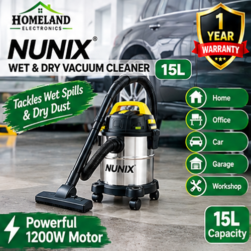 15L Wet & Dry Vacuum Cleaner – 1200W Powerful Suction, Stainless Steel Tank,