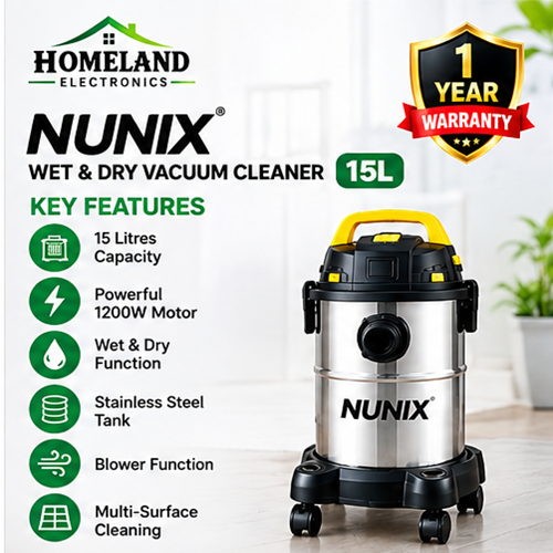 15L Wet & Dry Vacuum Cleaner – 1200W Powerful Suction, Stainless Steel Tank,