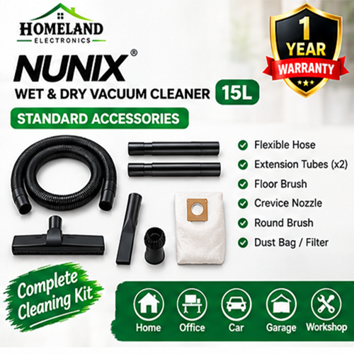 15L Wet & Dry Vacuum Cleaner – 1200W Powerful Suction, Stainless Steel Tank, 1 YEAR WARRANTY.