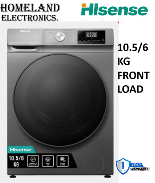 10.5/6KG Front Load Wash & Dry Washing Machine,Advanced inverter motor, Multiple wash + dry programs, Quick wash + quick dry, LED digital display,Child lock safety feature, 1 YEAR WARRANTY.