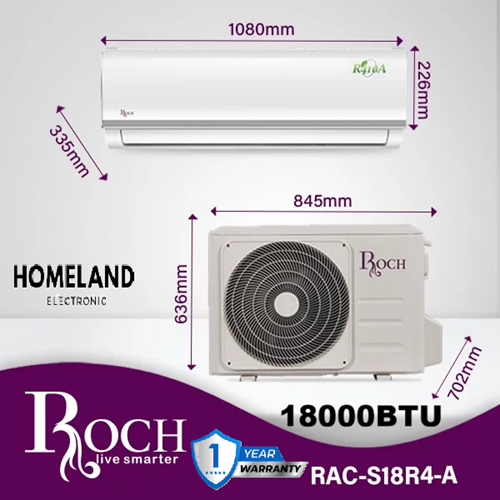 Split Air Conditioner 18000 BTU (RAC-Series)Energy-efficient, maintains consistent cooling while reducing electricity bills.R-410A (eco-friendly, efficient cooling).1 YEAR WARRANTY.