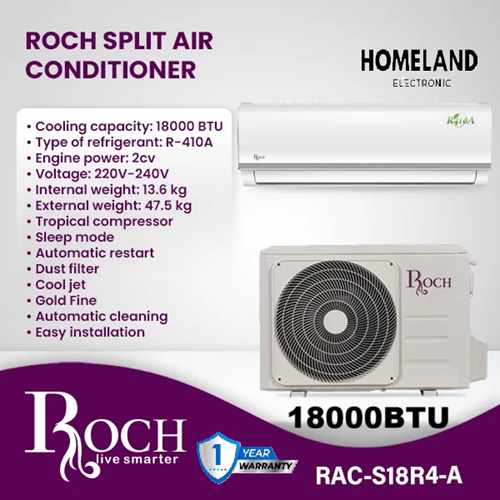 Split Air Conditioner 18000 BTU (RAC-Series)Energy-efficient, maintains consistent cooling while reducing electricity bills.R-410A (eco-friendly, efficient cooling).1 YEAR WARRANTY.