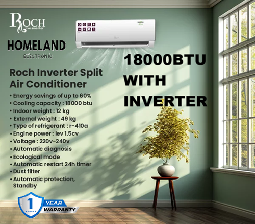 Invertr Split Air Conditioner 18000 BTU (RAC-Series)Energy-efficient, maintains consistent cooling while reducing electricity bills.R-410A (eco-friendly, efficient cooling).1 YEAR WARRANTY.
