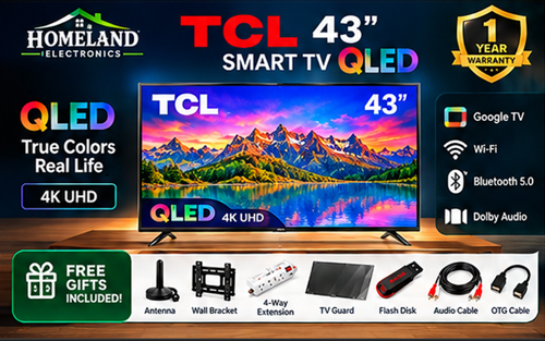 43" Inch QLED FRAMELESS-BLUETOOTH TV,FUL HD-Smart & Digital ANDROID/GOOGLE TELEVISION,DOLBY AUDIO-NETFLIX-YOUTUBE-2026 MODEL+4 FREE GIFTS 1 YEAR WARRANTY.