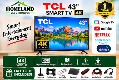 43" Inch SMART TV 4K Ultra HD Google Android TV 43V6D(2026 MODEL) Direct LED TV,HDR10, Bluetooth WIFI ,NETFLIX,YOUTUBE,APP STORE,DOLBY,PRIME VIDEO,GOOGLE CAST SCREEN-BLACK + FREE