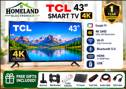 43" Inch SMART TV 4K Ultra HD Google Android TV 43V6D(2026 MODEL) Direct LED TV,HDR10, Bluetooth WIFI ,NETFLIX,YOUTUBE,APP STORE,DOLBY,PRIME VIDEO,GOOGLE CAST SCREEN-BLACK + FREE