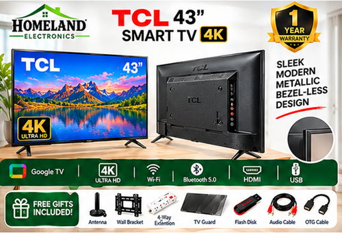 43" Inch SMART TV 4K Ultra HD Google Android TV 43V6D(2026 MODEL) Direct LED TV,HDR10, Bluetooth WIFI ,NETFLIX,YOUTUBE,APP STORE,DOLBY,PRIME VIDEO,GOOGLE CAST SCREEN-BLACK + FREE
