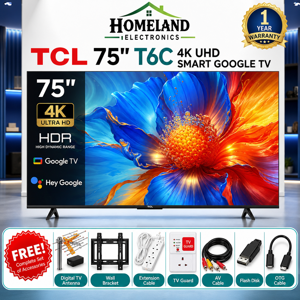 75 INCH T6C QLED 4K Google TV (2025 Model) – 75T6C + FREE GIFTS 1yr warranty.