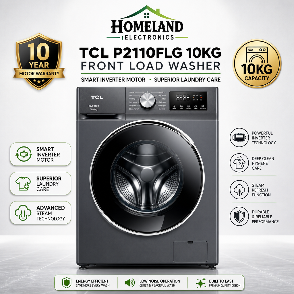 10KG FRONT LOAD WASHING MACHINE, SUPERIOR LAUNDRY CARE, ADVANCED WASHING TECHNOLOGY WITH SMART INVERTER MOTOR P2110FLG