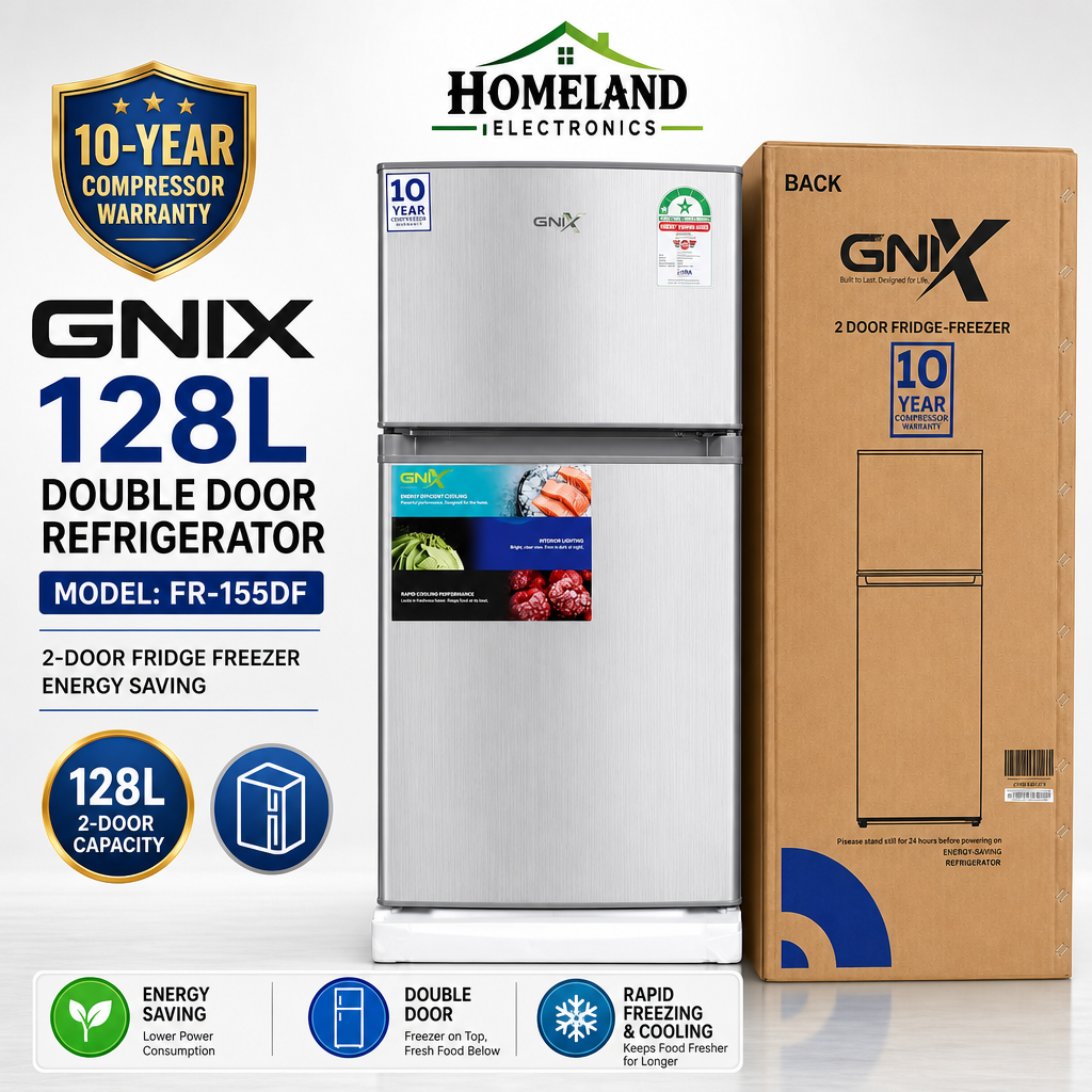 FR-155DF 128L Double Door Refrigerator – Top Freezer, Spacious Storage & Silver Finish