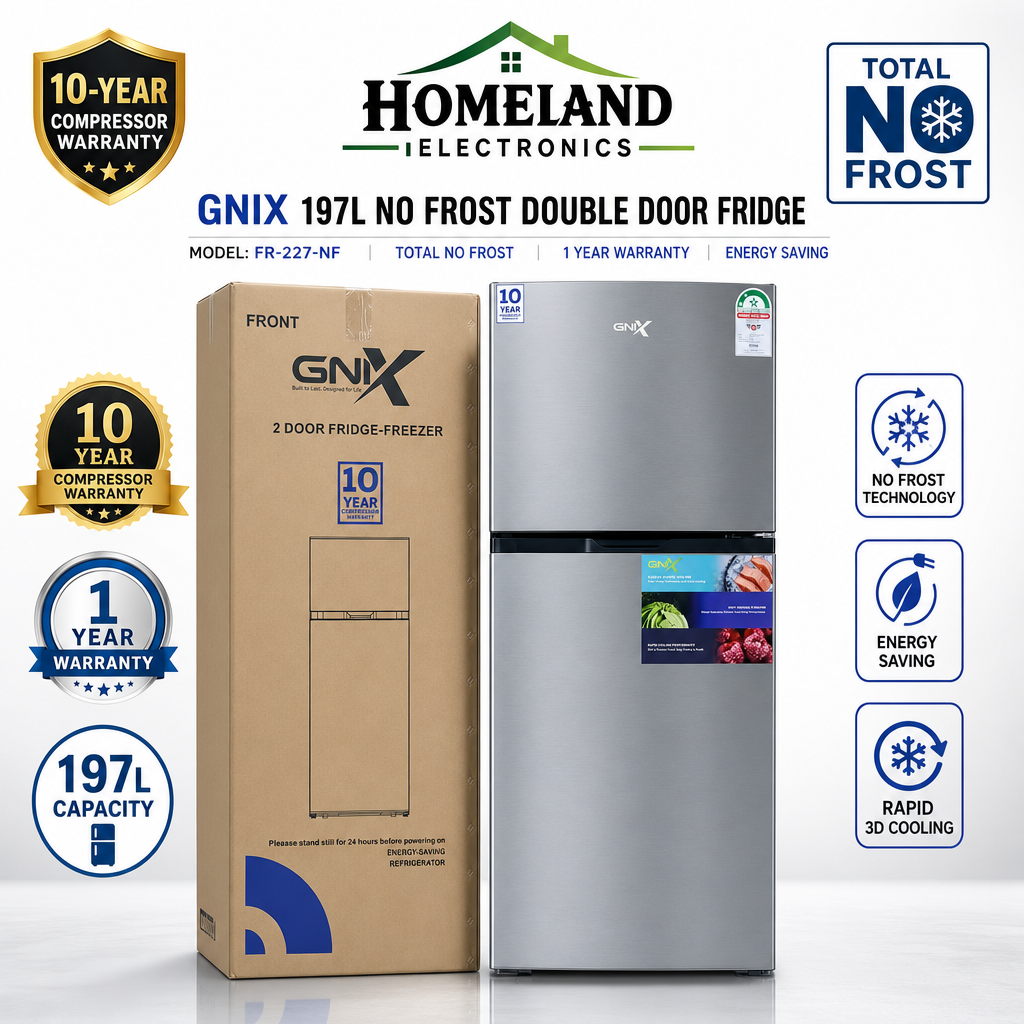 197L No-Frost Double Door Refrigerator FR-227-NF – Spacious Freezer & Fresh Food Storage