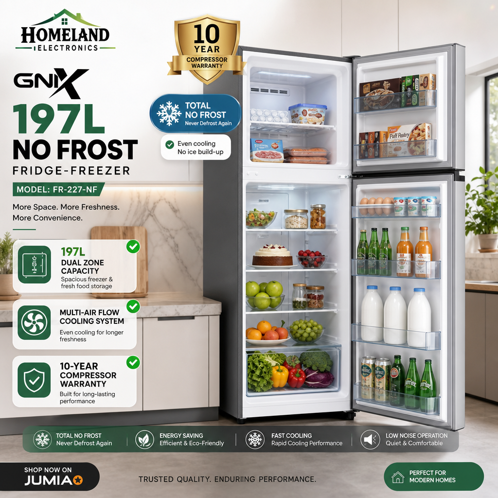 197L No-Frost Double Door Refrigerator FR-227-NF – Spacious Freezer & Fresh Food Storage