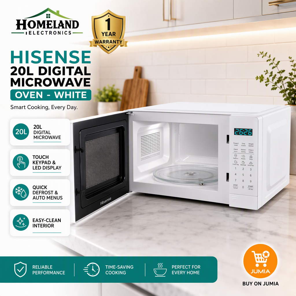 20L Microwave Oven White – Compact Microwave with Reheat, Defrost & Adjustable Power