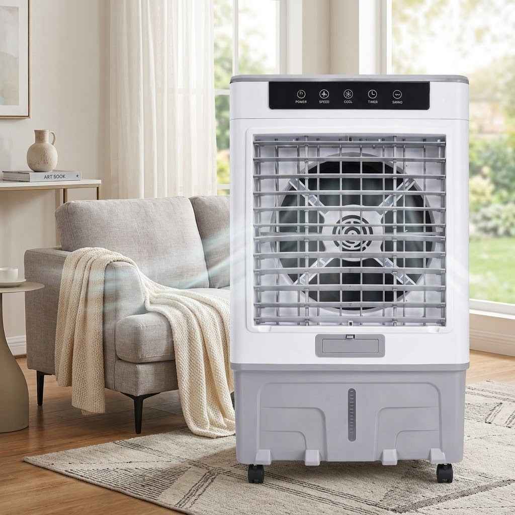 35L Evaporative Air Cooler - Air humidification to add moisture to the air, Wide airflow distribution for better room coverage, Timer function for convenient operation, I YEAR WARRANTY.