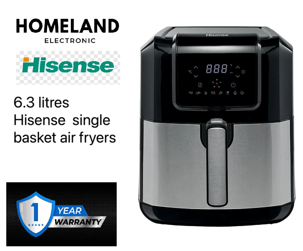 HISENSE 6.3 LITRES TOUCH CONTROL AIR FYER,8 PRESET MENU 1 YEARS WARRANTY